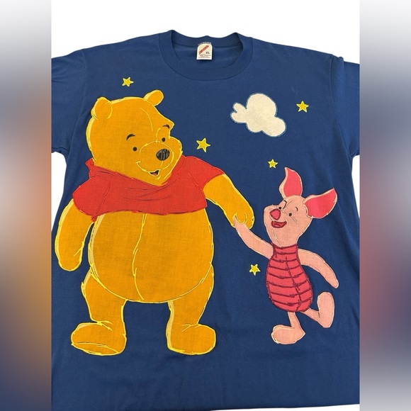VTG 90s Winnie Pooh Piglet Applique Tee Jerzees XL USA Single‎ Stch Slv - Picture 1 of 11
